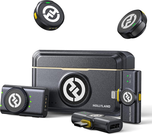 Hollyland Lark M2 Wireless Microphone for iPhone/Camera/Android/PC, 48kHz/24-bit High Fidelity Audio, 300m Range, Noise Cancelling, 40h Use, YouTube, Vlog, Streaming (2TX + 3RX + Charging Case)