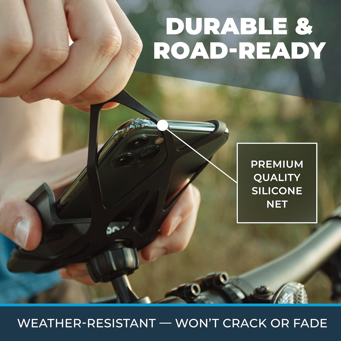 Roam Universal Cell Phone Holder Net Mount - Adjustable Up to 3.6" W x 7"" L - 360° Rotation - Hands Free Navigation System for Motorcycle eBike Dirt Road Cruiser Scooter - Orange"
