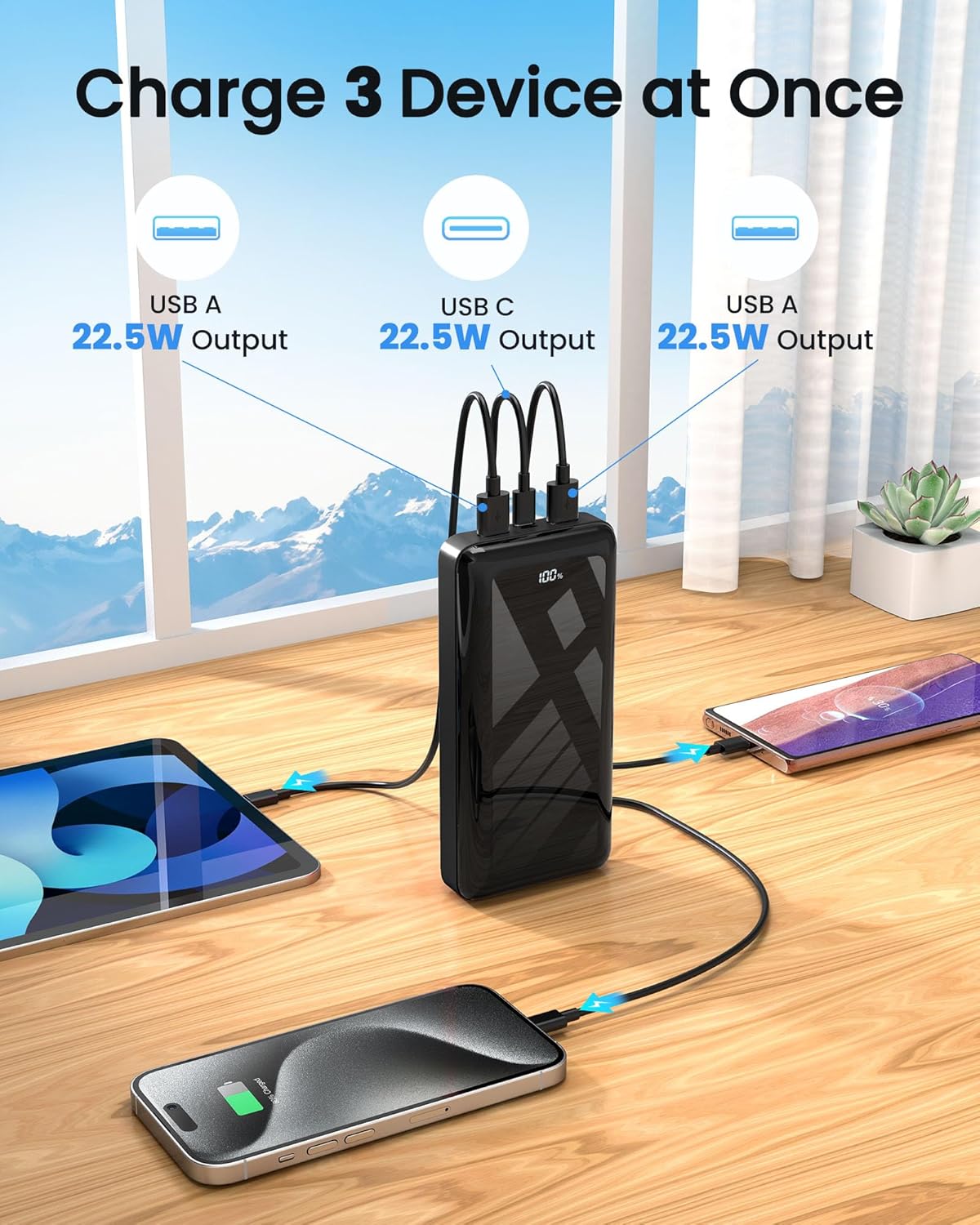 Power Bank 50000mAh 22.5W Fast Charging Portable Charger, USB C Quick Charge with 3 Outputs & 2 Inputs, LED Display, Huge Capacity External Cell Phone Battery Pack for iPhone, Samsung, iPad