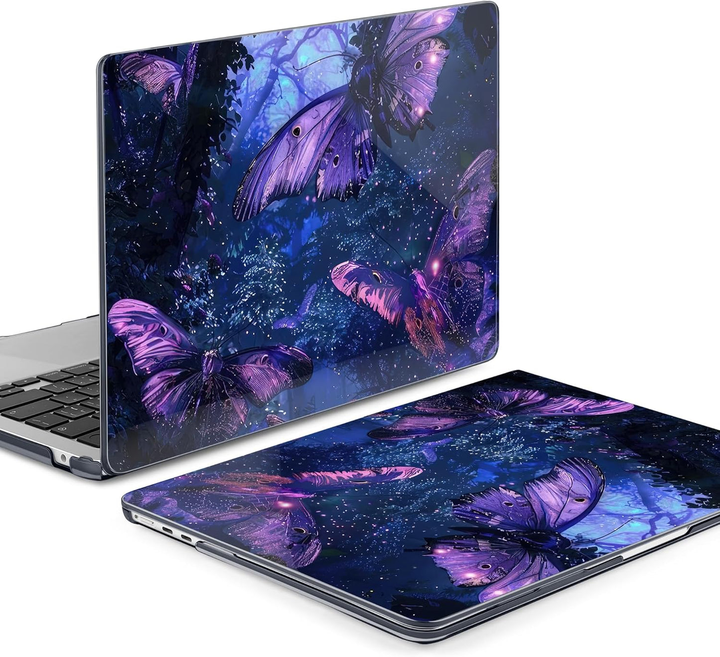 MEEgoodo Case for M4/M3/M2 MacBook Air 13.6 inch Case 2025 2024 2022, Fit Model A3240/A3113/A2681, Laptop Hard Shell with Keyboard Cover Compatible with MacBook Air 13 inch, Purple & Blue Butterflies