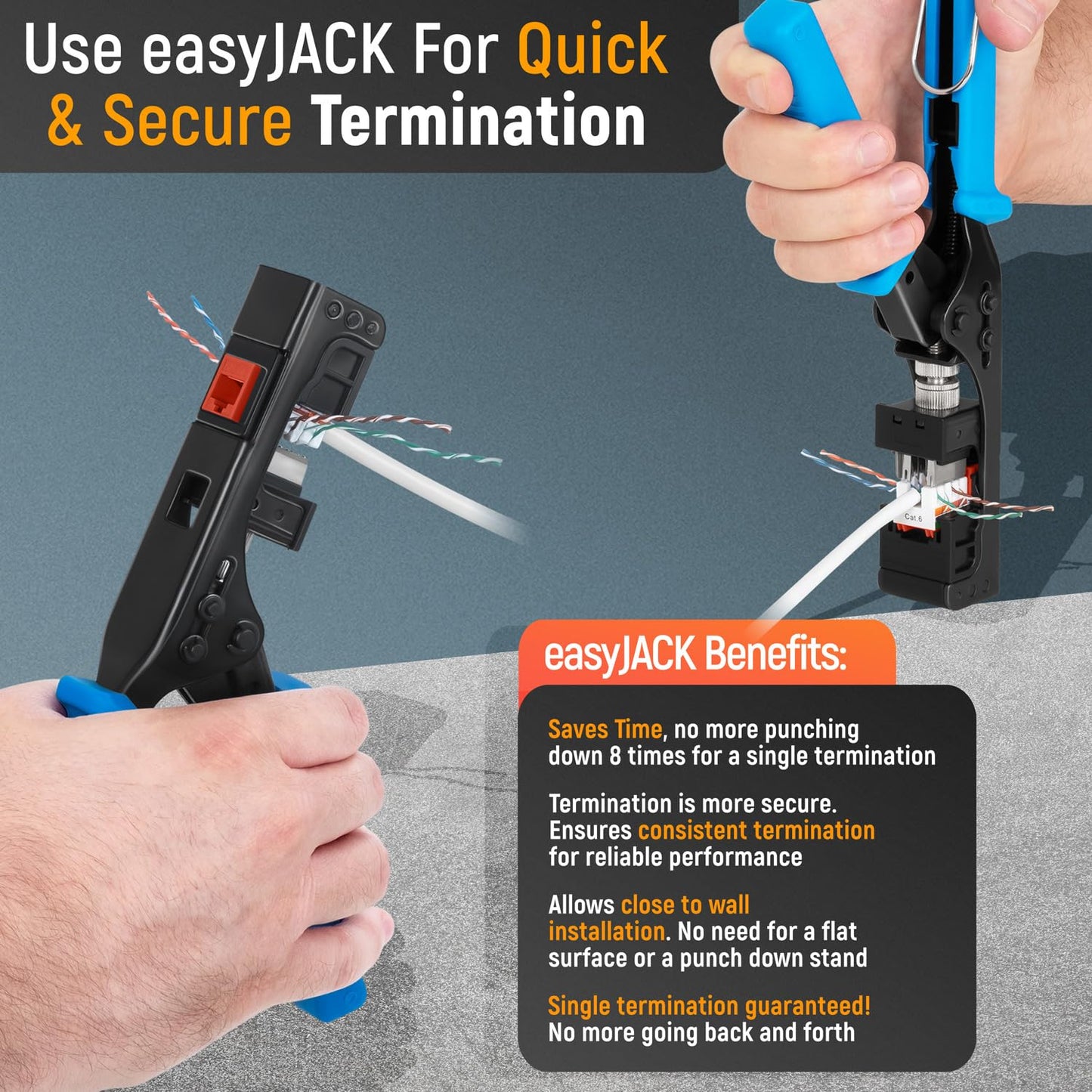 Everest 90° Angled RJ45 Cat6 Keystone Jacks 100-Pack in Orange - Slim Profile Female RJ45 Connectors - Cat 6 Keystone Jack - Compatible with 90° Angled Speed Termination Tool - easyJACK (B094WB91H3)