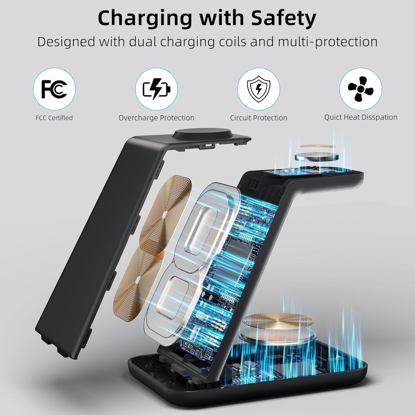 Wireless Charger for Samsung, 3 in 1 Fast Charging Station for Samsung Galaxy S23/S22/S21/S20/S10/Note 20/10, Wireless Charging Stand for Galaxy Watch5/Pro/4/Active 2/1, Buds/Buds+/Pro/Live/Buds2