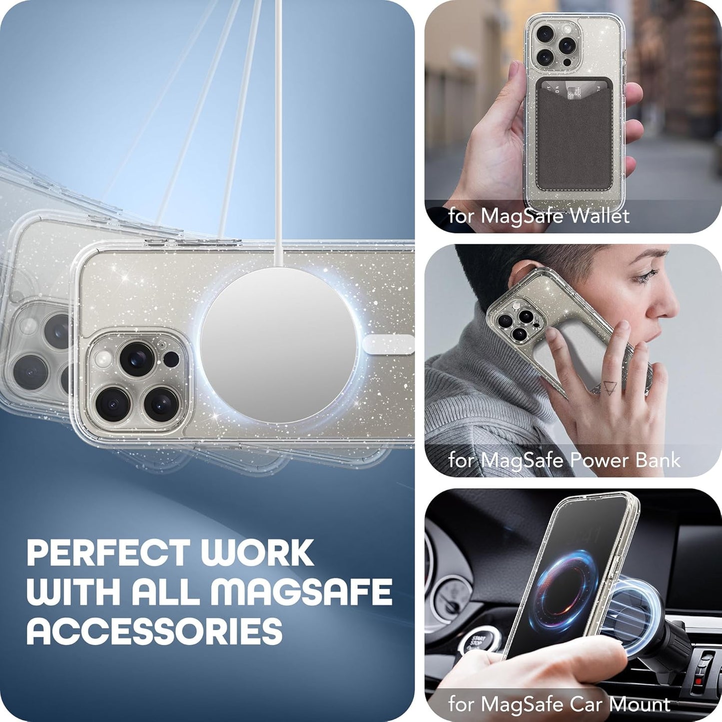 Magnetic for iPhone 15 Pro Max Case, Compatible with MagSafe, Built-in Privacy Screen Protector and Camera Protection, Anti Spy Full Body Dustproof Shockproof Hard Phone Case 6.7", Shiny Clear