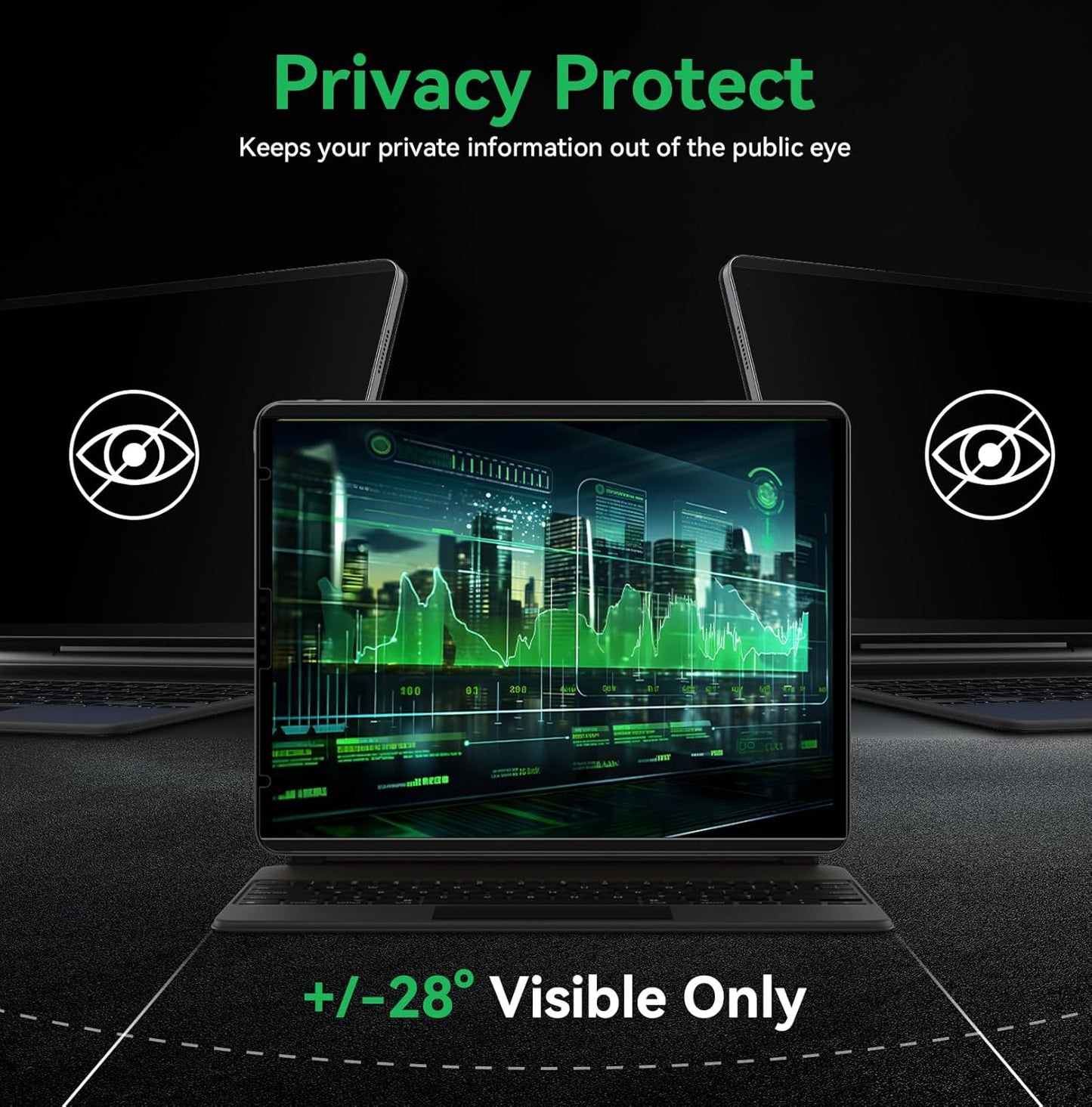 Magnetic Privacy Screen Protector Compatible with iPad 9th 8th 7th Gen 10.2'' Anti Glare Blue Light Filter, Bubble-Free Shield, Fingerprint-Proof Guard, Reusable Anti-Scratch Film, Anti-Spy Cover