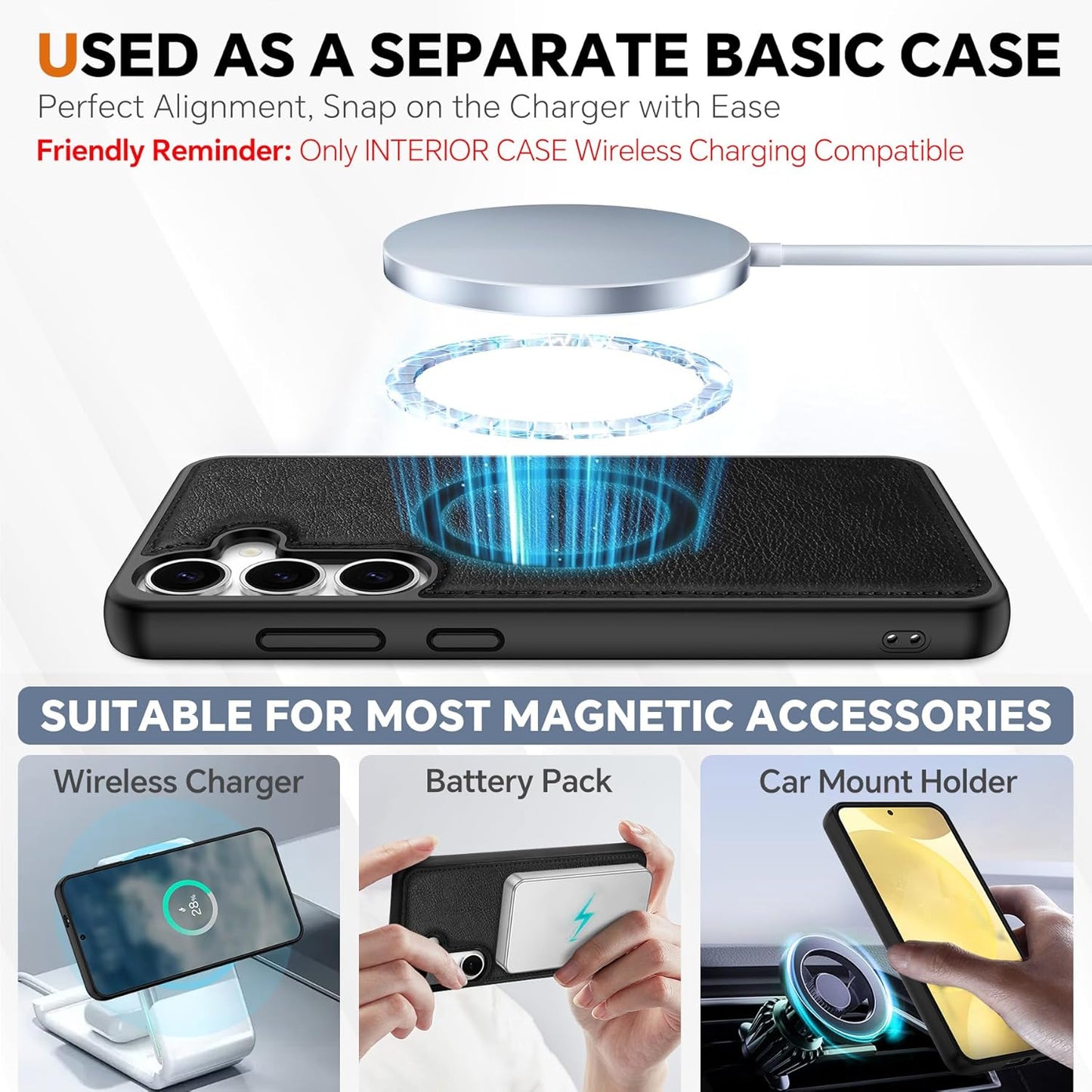 TUCCH Wallet Case for Galaxy S25 Plus, [Removable] 2 in 1 [Wireless Charging] Wrist Strap RFID Blocking [4 Card Holders] Magnetic Detachable Stand PU Leather Cover for Galaxy S25 Plus, Textured Black