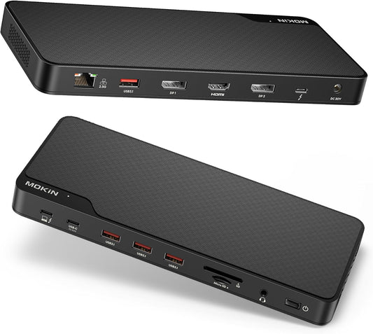 MOKiN Thunderbolt 4 Dock - 16 Ports, Laptop Docking Station Dual Monitor for MacBook, Docking Station 3 Monitors for Windows with Power Supply,TB4 Cable,Gigabit Ethernet（Thunderbolt™ Certified）