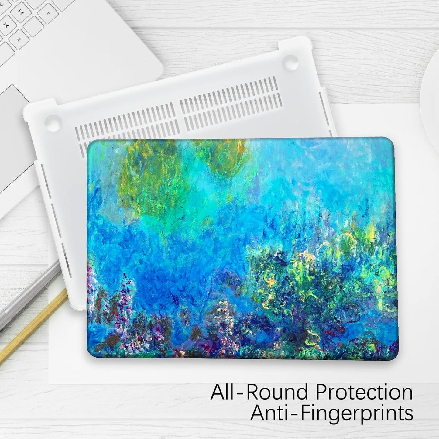 Berkin Arts Compatible with MacBook Air 13 inch Cover, 2022-2018 Release A1932 with Touch ID with Keyboard Cover & Screen Protector Cloisonnism (Wisteria by Monet)