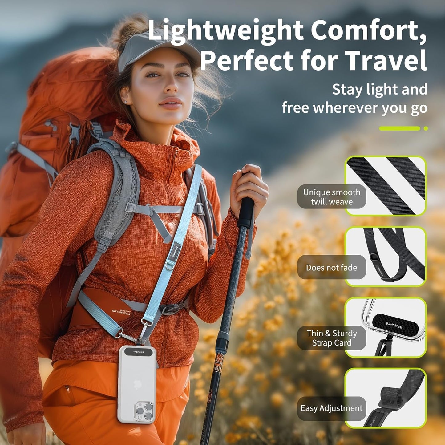 SWITCHEASY 20mm Adjustable Crossbody Phone Strap Compatible with Most Phones, Anti-Theft & Ant-Drop, Hands Free for Phone Lanyard Crossbody with Strap Card Phone Tether Tab - EasyStrap (Sea Foam)