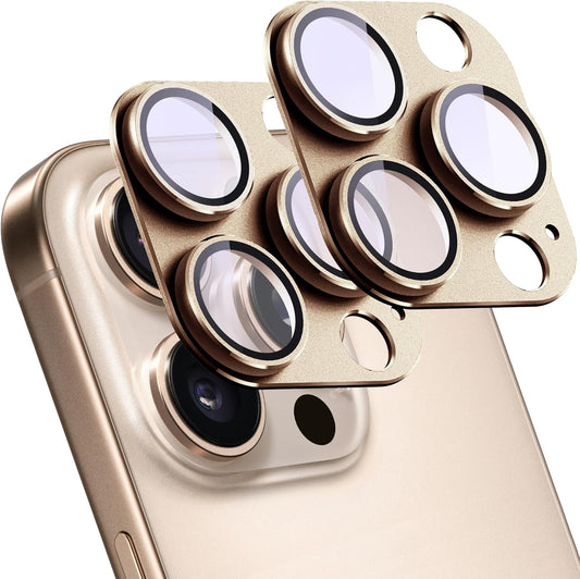 2 Pack Camera Lens Protector for iPhone 14 Pro/iPhone 14 Pro Max,[Not Easy to Breakn ] AR Tempered Glass Strong Adsorption Metal Camera Cover Screen- Gold