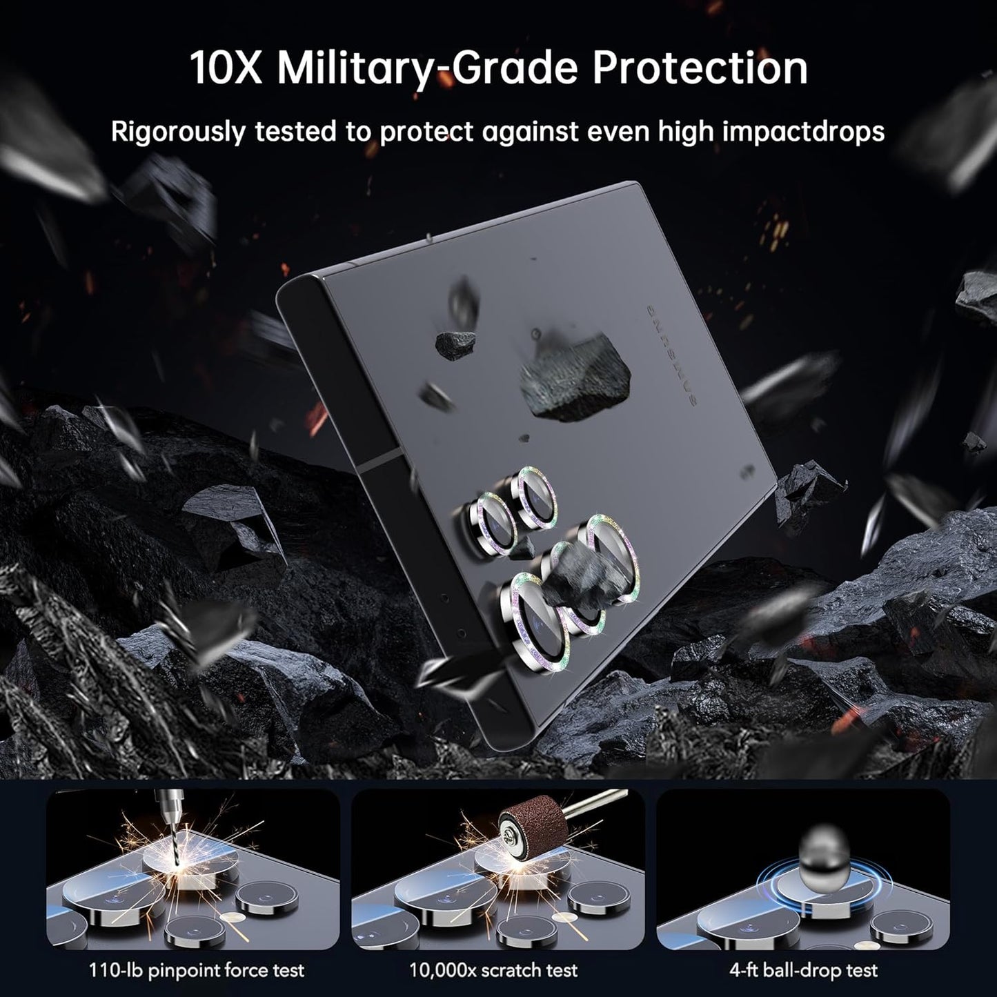 For Samsung Galaxy S24 Ultra Camera Lens Protector, Individual Lens Protector, Ultra HD 9H Tempered Glass Screen Protective Cover, Anti-scratch, Military Grade Drop Protection 2 Set. (Glitter Colorful, S24 Ultra)