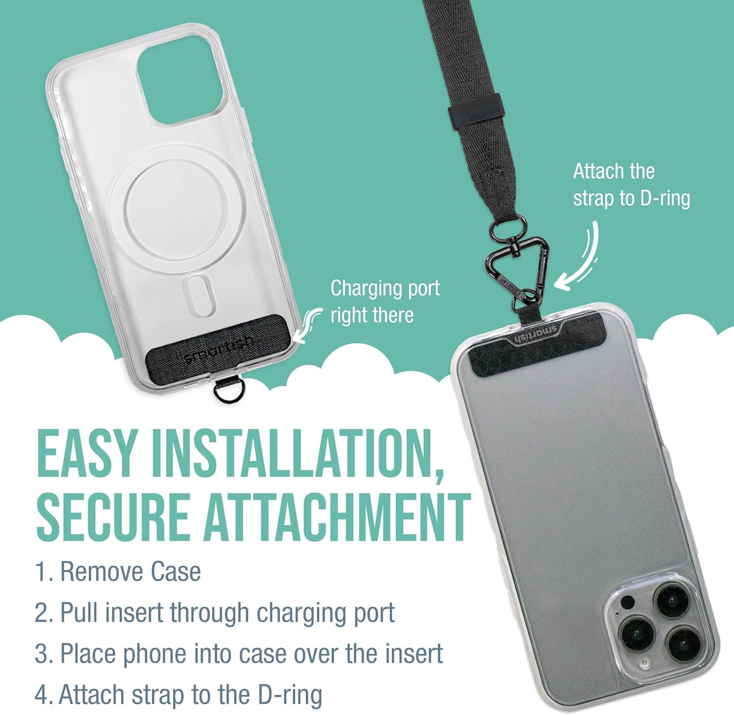 Smartish Phone Wristlet - Case Clinger - Universal iPhone Holder with Detachable Wrist Strap Loop with Phone Insert Unisex Gift for All Phone Cases iPhone, Galaxy, Pixel - Black Tie Affair