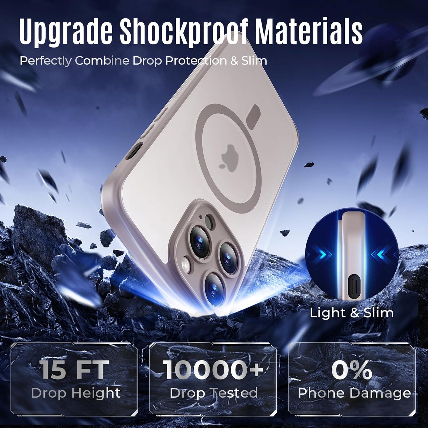 Designed for iPhone 12 Pro Max Case, Compatible with MagSafe, with Privacy Screen Protectors X2, [Camera Protection] [15FT Drop Protection] Shockproof Phone Case, 6.7", Natural Titanium