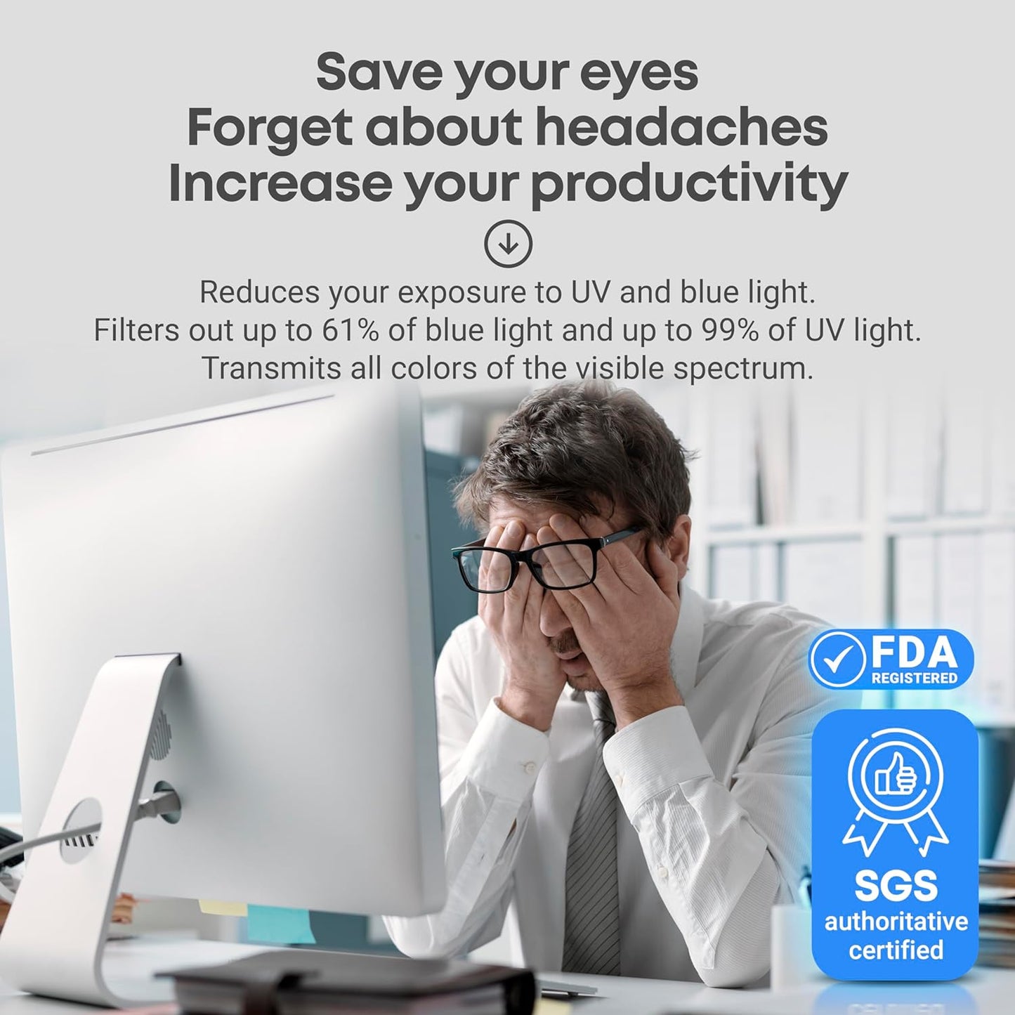 VINTEZ Blue Light Screen Protector for 23, 23.6, 23.8, 24 Inch Computer Monitor and Laptop – Anti-UV Blue Light Blocking Film for Desktop PC, Eye Protection Filter, 21.2" x 13.4", 2 Pack
