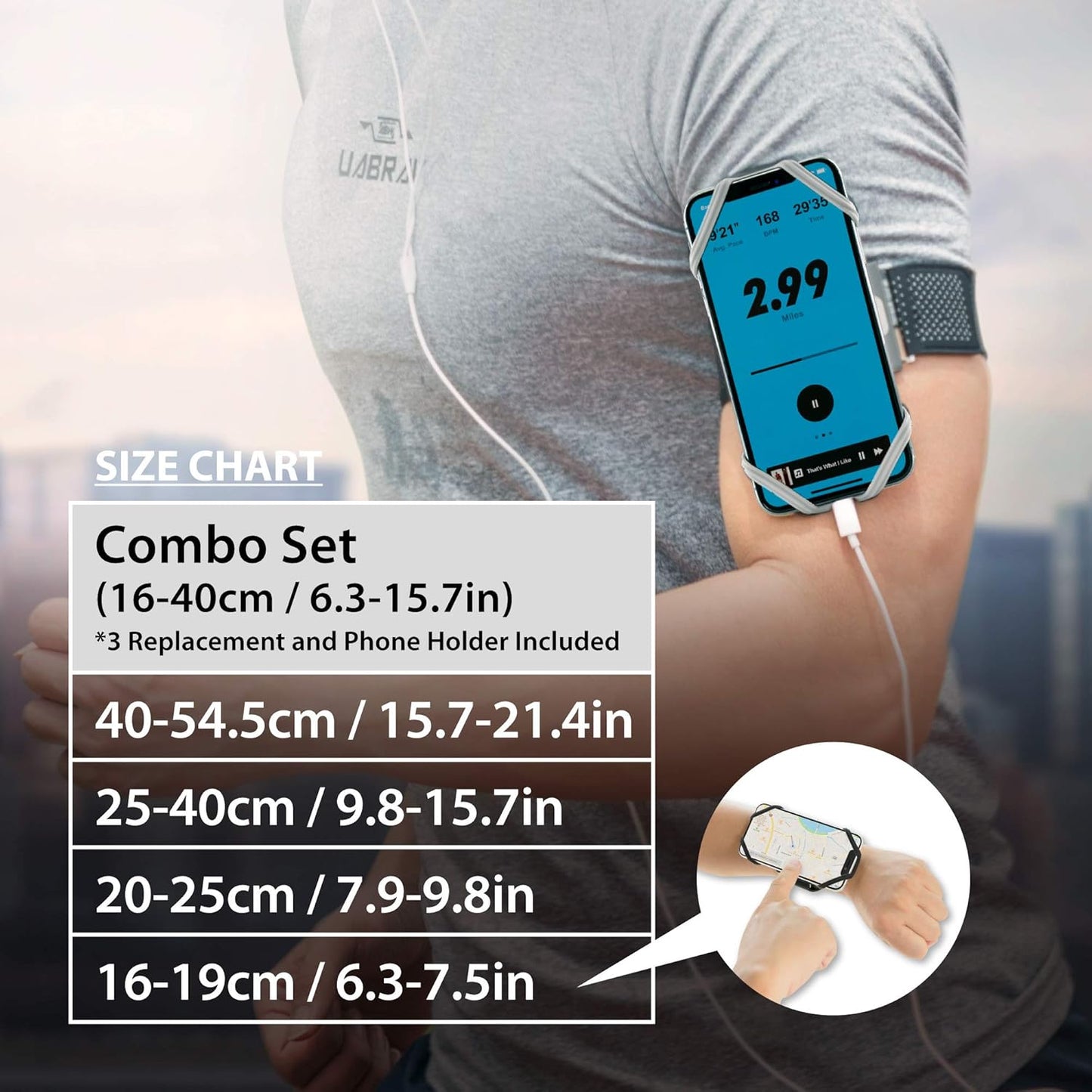 BONE Run Tie, Running Cell Phone Holder, Skin-Friendly & Washable Silicone Sport Armband, Universal Workout Phone Carrier Compatible with Most Smartphone (Gray - Size L/Arm Size 9.8-15.7")"