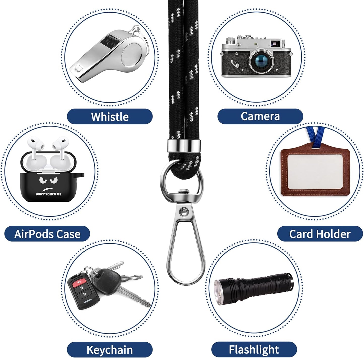 CACOE Cell Phone Lanyard Universal Crossbody Multifuctional Lanyard Compatible with Most Smartphones (Black Silver, 30"（Neck Strap×1）+8""（Wrist Strap×1）)"