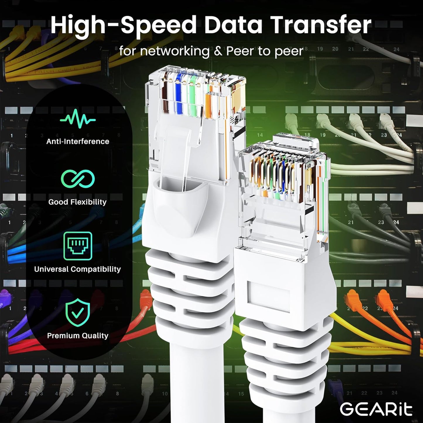 GEARit Cat 6 Ethernet Cable (100-Pack 3 Feet) Cat6 Network Patch, 10Gbps, RJ45, Snagless Cord, Gold-Plated Connectors, Internet for PC, TV, Tablet, Router, Printer, Servers, IT Data Center - White