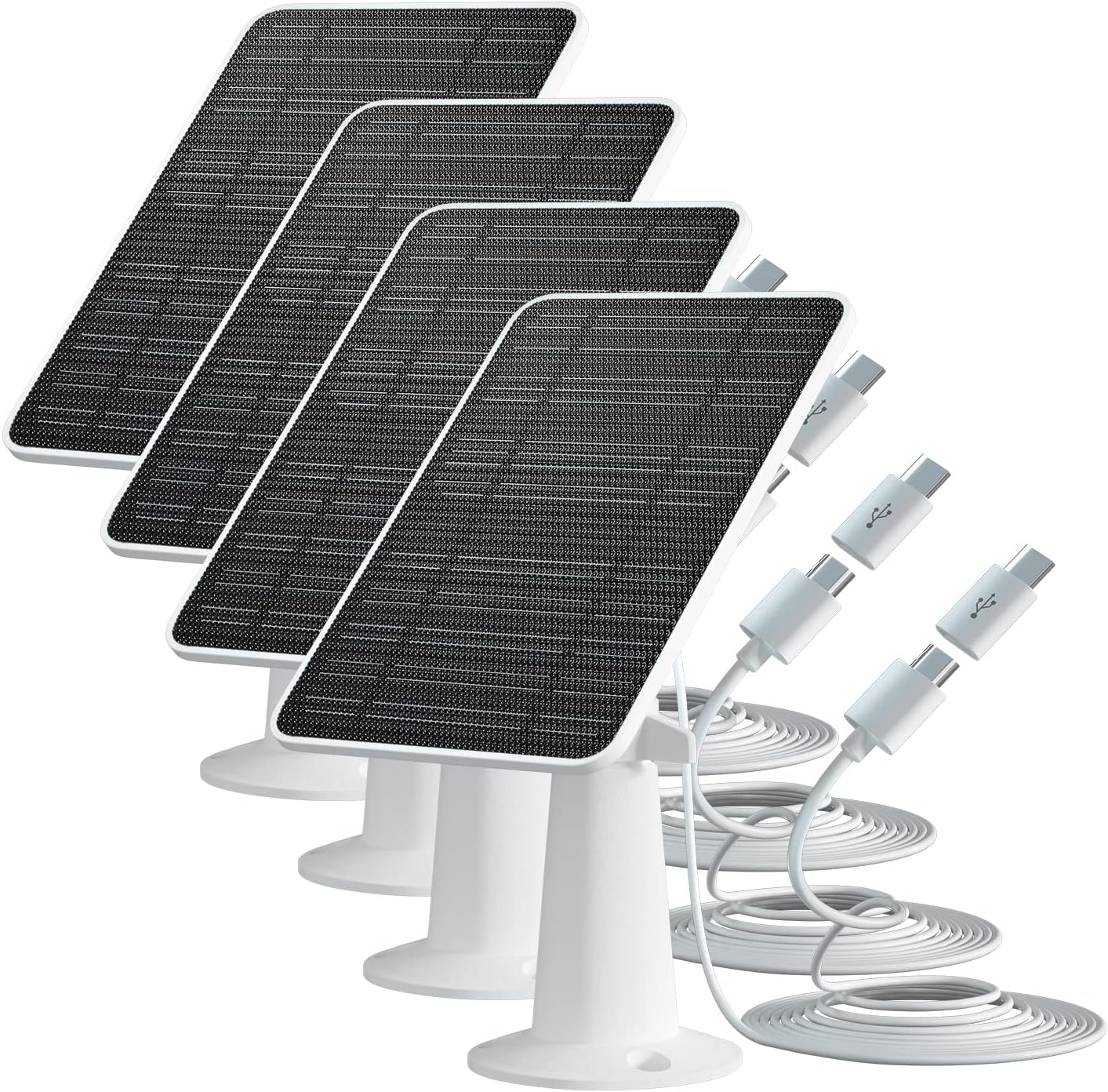 Solar Panel Charger Compatible with Eufycam 3/3C/2C/2C Pro/E40/E20/2/2 Pro/E/L20/L40/Solo/SoloCam Spotlight, 5W Solar Panel for Eufy Camera, Micro USB & USB-C Port, 9.8ft Cable, P65 Waterproof, 4 Pack