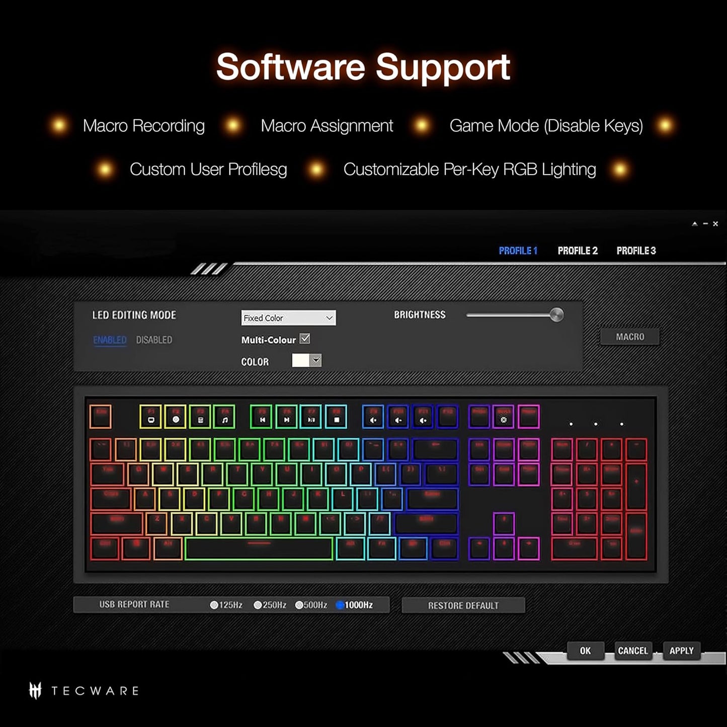 TECWARE Phantom+ Elite 87 Key RGB Mechanical Gaming Keyboard, LED Backlit, Universal Hot-Swap, Wired and Wireless, 3 Mode Connectivity, Thocky Sounding, Black Elite Wraith Orange