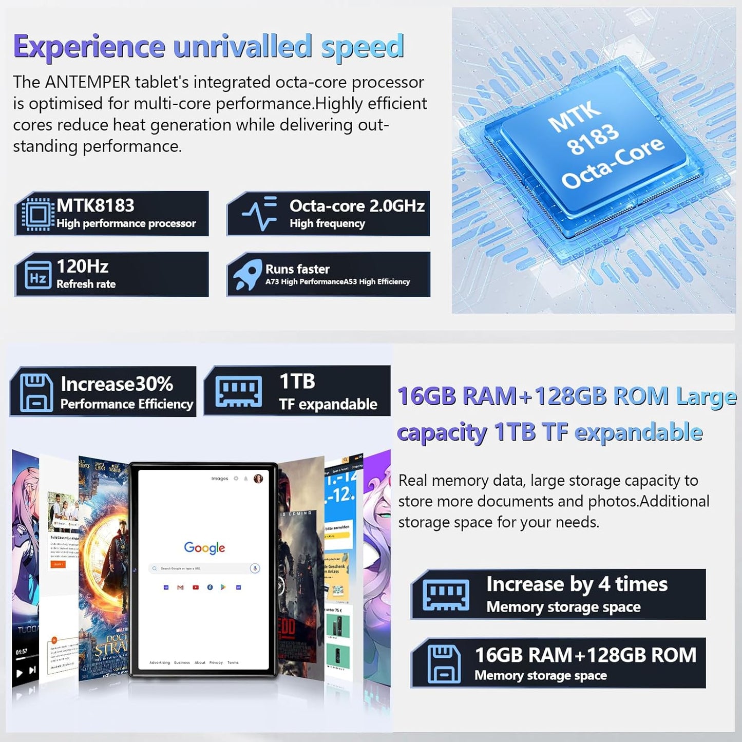 2025 Latest Android Tablet 10.1 Inch, 5G WiFi Tablets Mit 16GB RAM+128GB ROM(1TB TF),2 in 1 Tablet with Keyboard Mouse Pen-Octa-Core2.0Ghz | 7000mAh | 1080FHD | 13MP Camera | WLAN GPS -Black