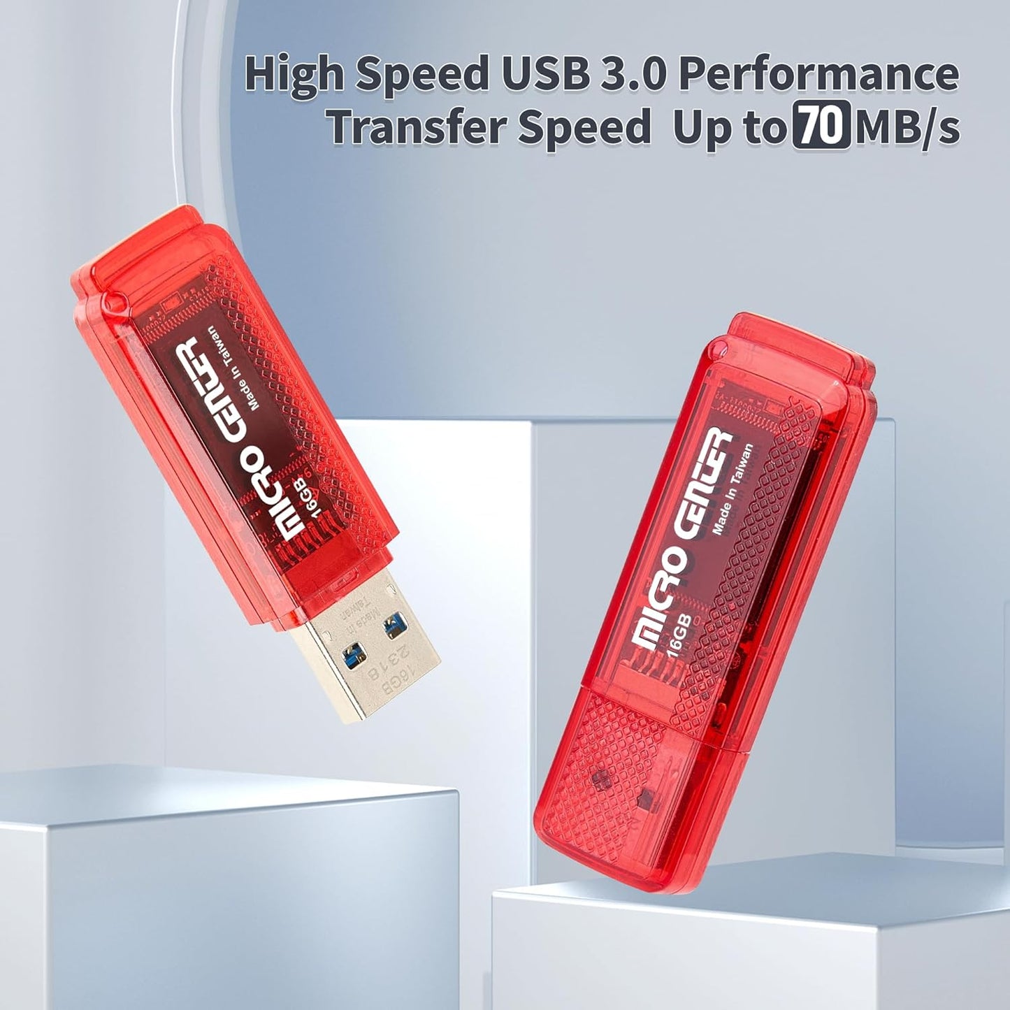 Micro Center SuperSpeed 2 Pack 16GB USB 3.0 Flash Drive Gum Size Memory Stick Thumb Drive Data Storage Jump Drive (16G 2-Pack)