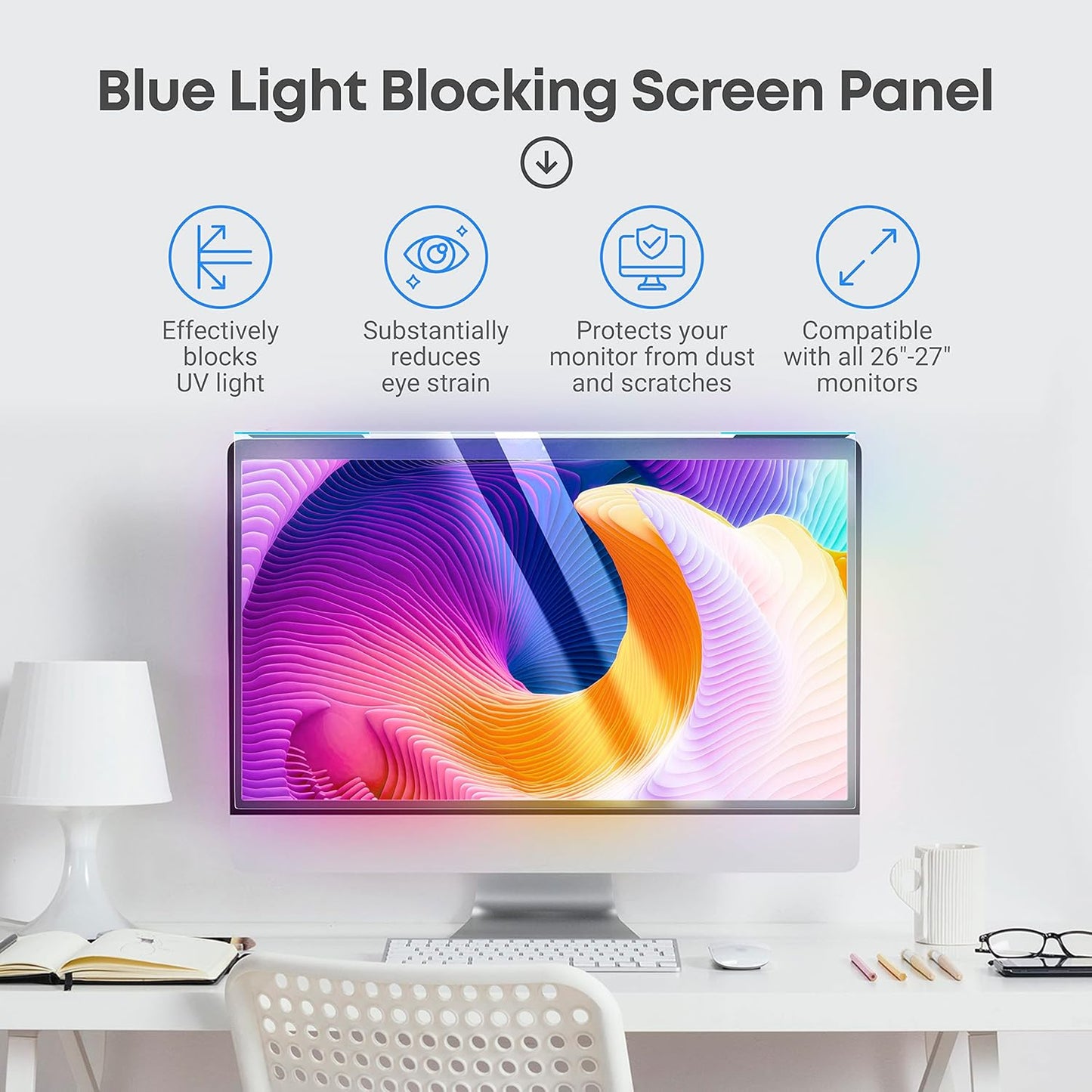 VINTEZ Blue Light Screen Protector for 26, 27 Inch Computer Monitor and Laptop – Anti-UV Blue Light Blocking Film for Desktop PC, Eye Protection Filter, 24.1" x 15.1", 1 Pack