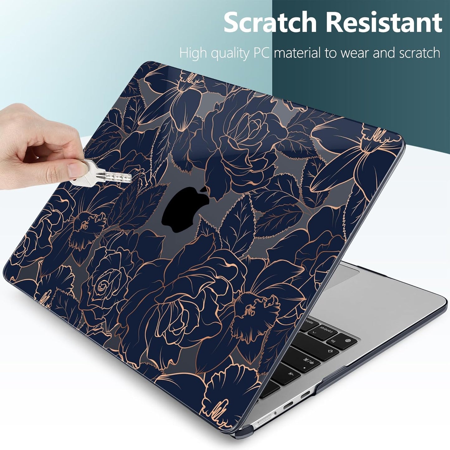 TWOLSKOO Compatible with M4 MacBook Air 15 inch Case 2025-2023 Released Model M4 A3241 M3 A3114 M2 A2941, Plastic Hard Shell & Screen Protector & Keyboard Cover & Trackpad Film, Elegant Roses