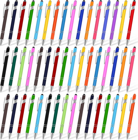 Konohan 100 Pieces Stylus Pen 2 in 1 Ballpoint Pen with Stylus Tip for Touch-Screen Phone Tablet, Touchscreen Devices, Compatible with iPad iPhone