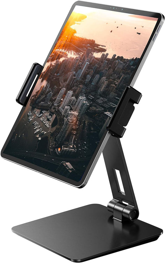 Maxonar iPad Stand Holder, Heavy-Duty Aluminum Alloy Tablet Stand, 360° Swivel Foldable iPad Pro Air Charging Stand Holder for Desk Bed Store POS Showcase Reception Kitchen Office (6-13''), Grey