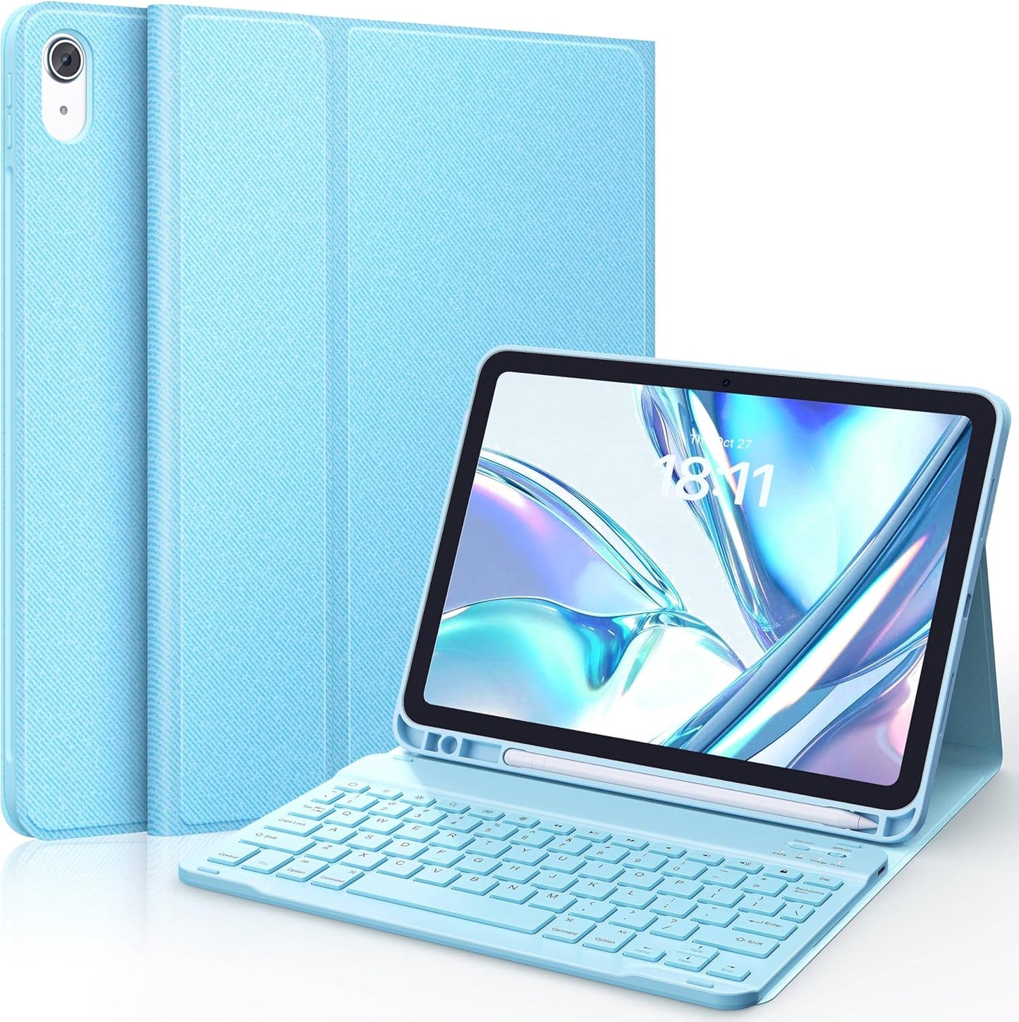 CHESONA Keyboard Case for iPad (A16) 11th/10th Generation (2025/2022), Detachable Wireless Keyboard, Stand Folio Keyboard Cover with Pencil Holder, Thin & Light (Light Blue)